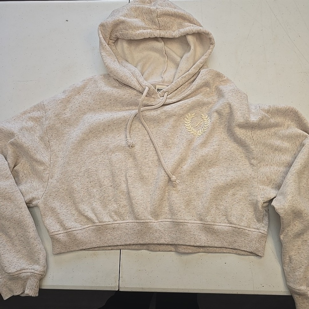 PINK Victoria's Secret Women's Large L Oatmeal Beige Everyday Cropped Hoodie